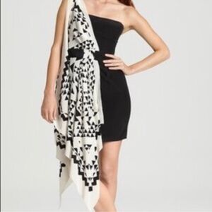 BCBGMaxAzria Black and Cream One-Shoulder Dress